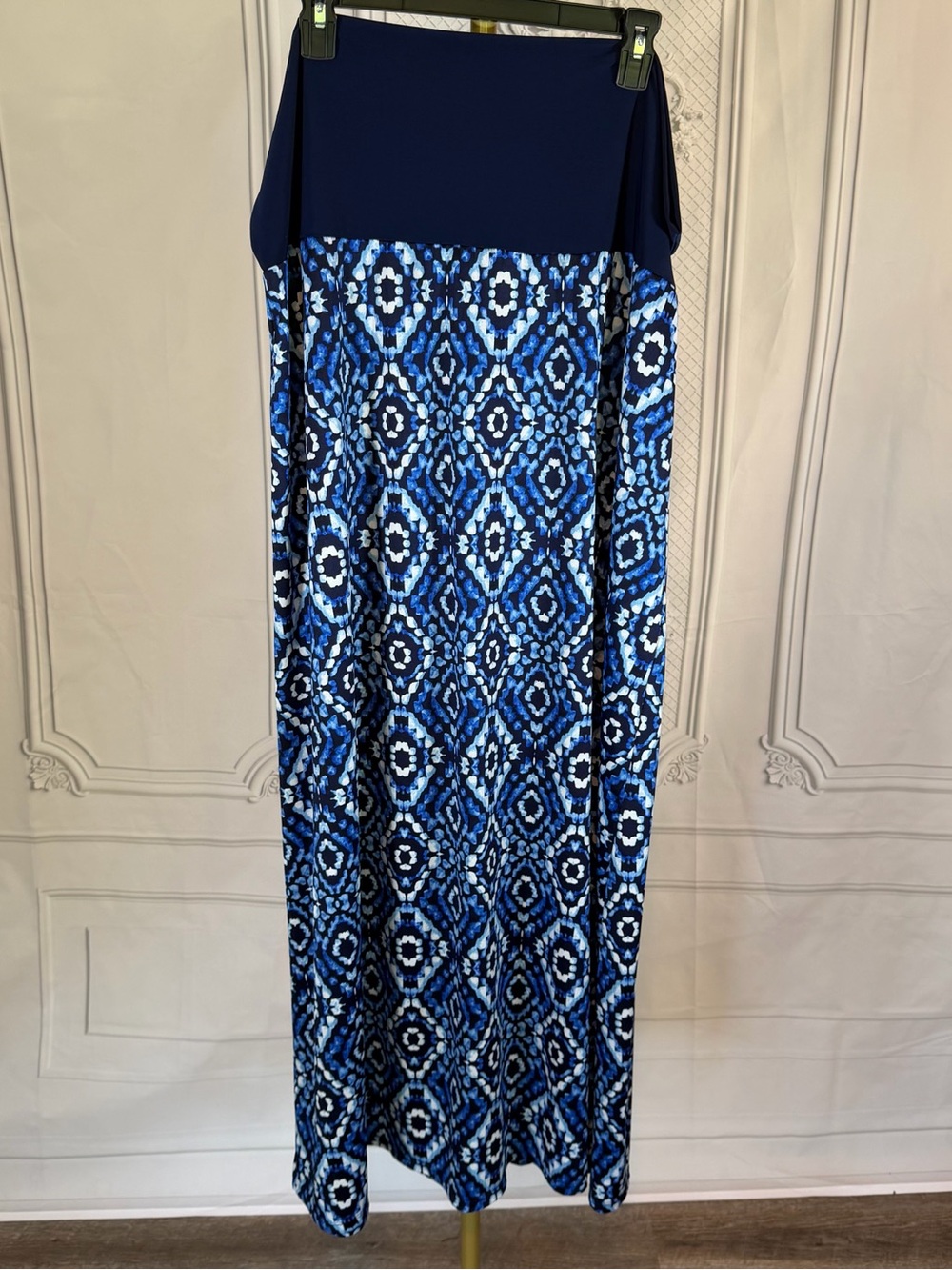 Nina & Mee Women’s Size 3X Navy Blue Tie Dye Medallion Maxi Skirt Boho Festival